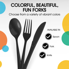 Heavy Duty Black Plastic Forks | 50 Count
