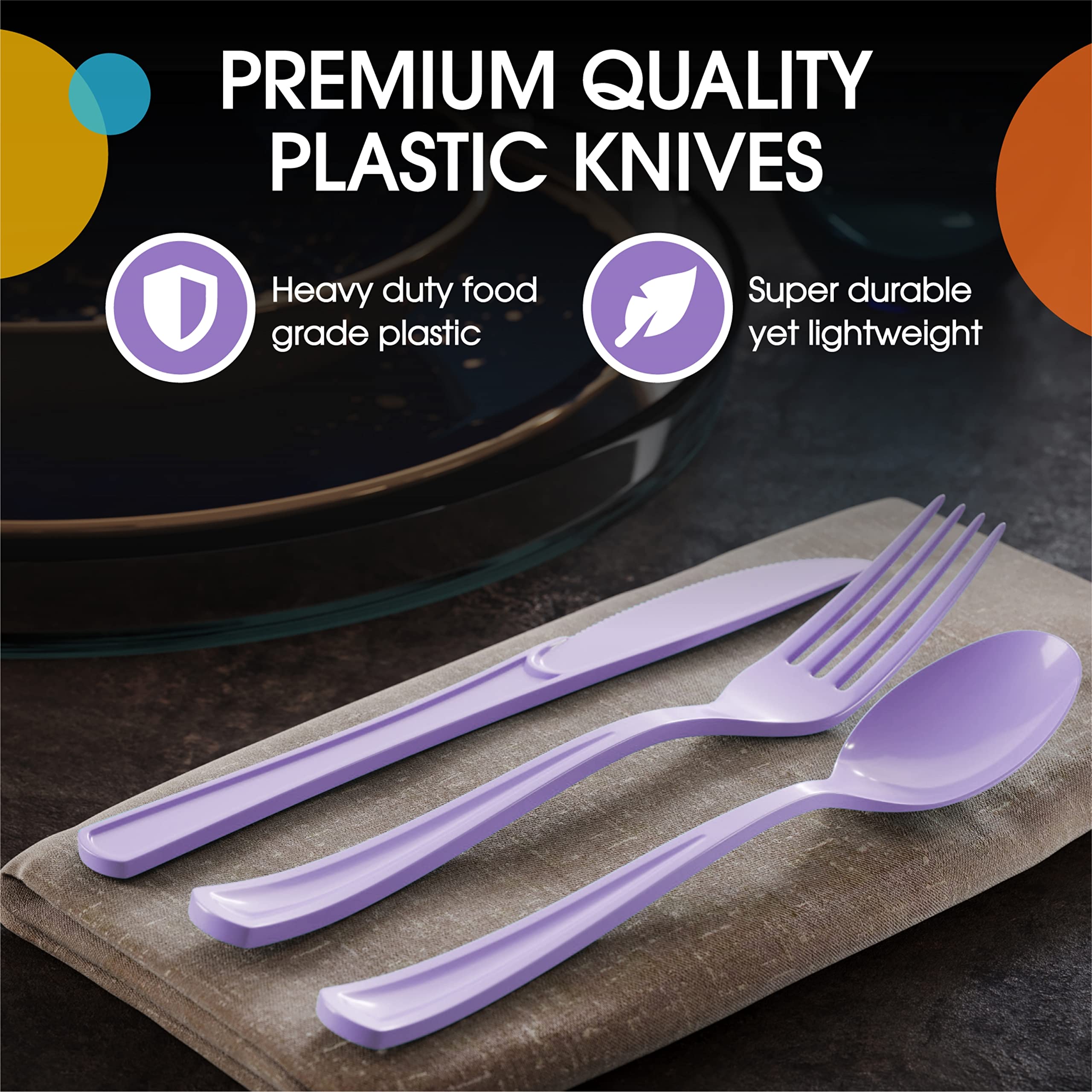 Heavy Duty Lavender Plastic Knives | 50 Count