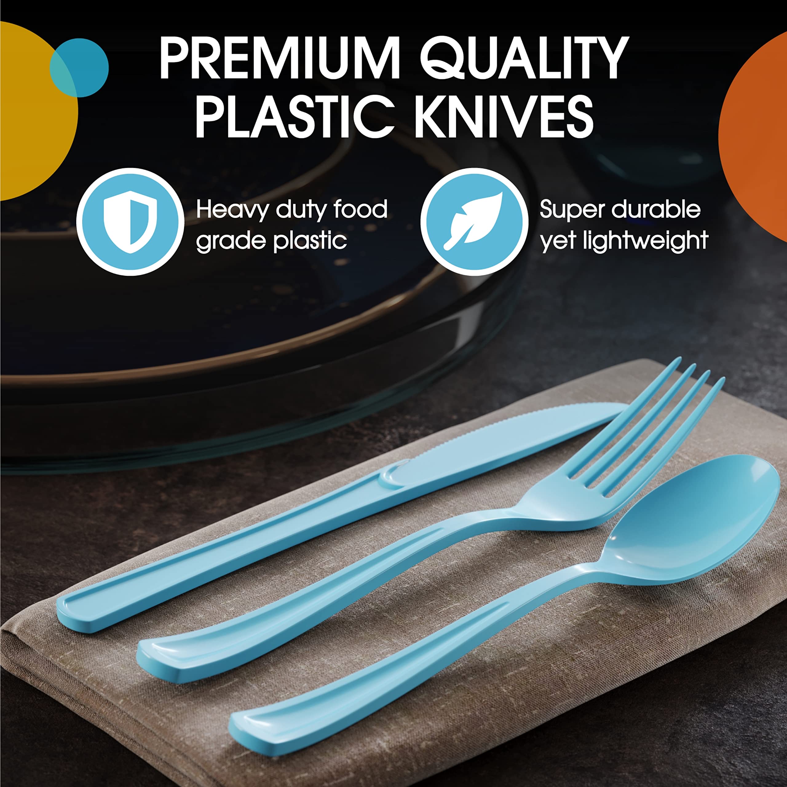 Heavy Duty Light Blue Plastic Knives | 50 Count