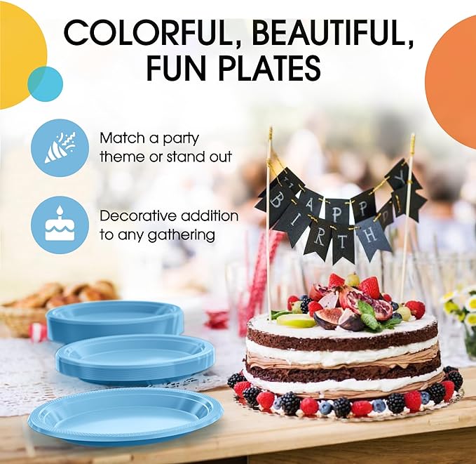 7 In. Light Blue Plastic Plates | 50 Count