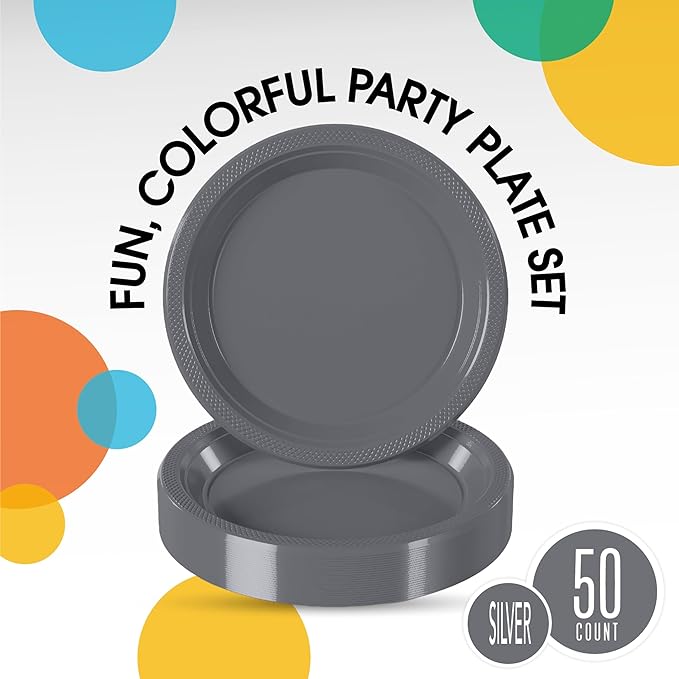 7 In. Silver Plastic Plates | 50 Count