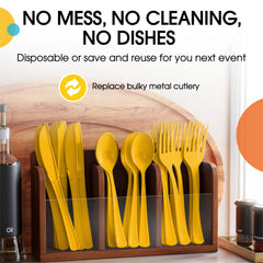 Yellow Cutlery Combo Set | 600 Forks 600 Spoons And 600 Knives - 7.5 in.