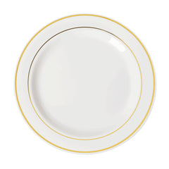 9 In. White/Gold Line Design Plates | 10 Count