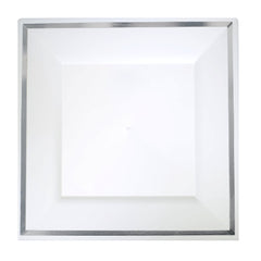 9.5 In. White/Silver Line Square Plates | 10 Count