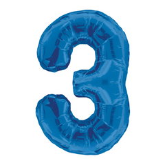 34" Number 3 Blue Mylar Balloon