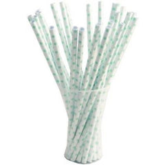 Small Mint Polka Dot Paper Straws | 25 Count