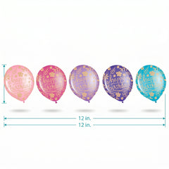 Happy Birthday Floral Latex Balloons - Gold Print Assorted Pink Purple Blue Teal 12-Inch 20-Pack for Elegant Birthday Party Decorations