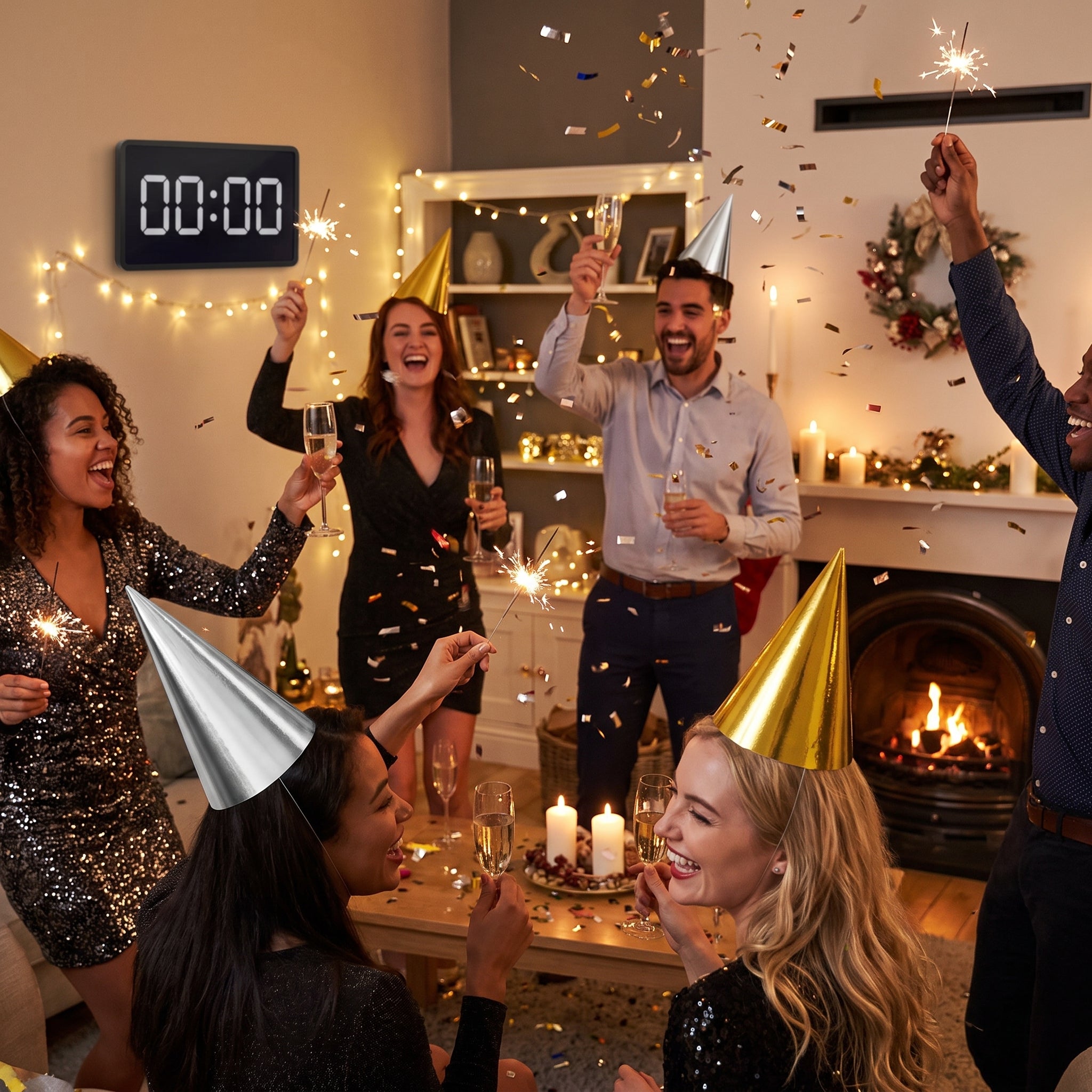 Metallic Gold and Silver Cone Party Hats - 12 Pack