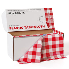 54 In. x 300 Ft. Cut to Size Plastic Table Cover  | Red Gingham | Case of 4