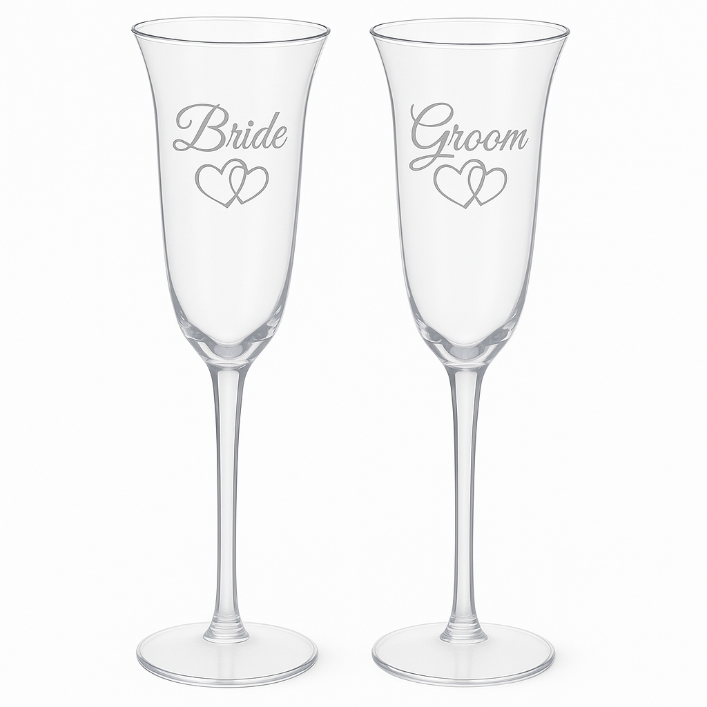 Elegant Bride & Groom Wedding Toasting Glass Set