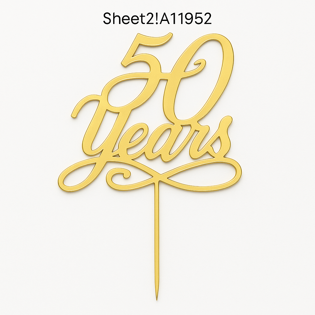 Elegant Gold 50th Anniversary Cake Topper with Mirror Finish