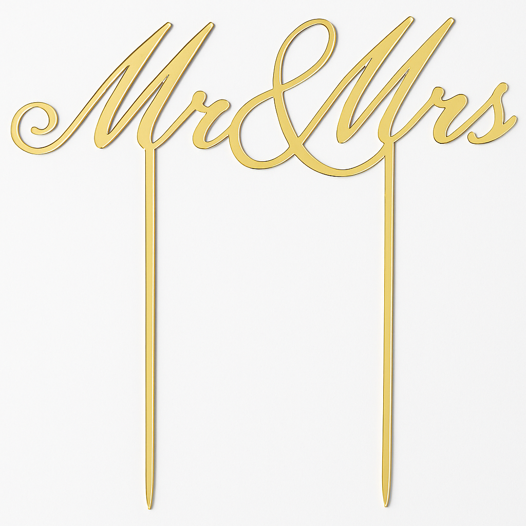 Elegant Gold Mirror "Mr & Mrs" Wedding Cake Topper