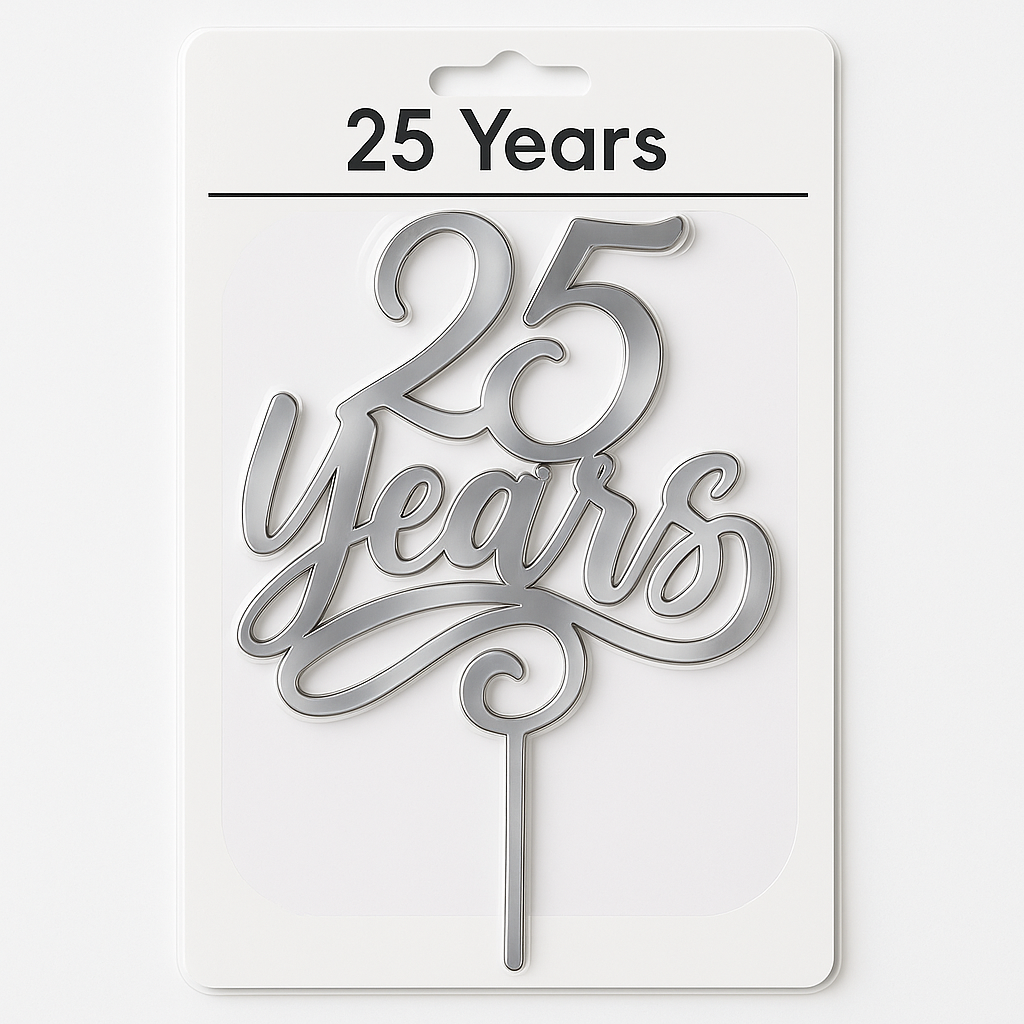 Silver Mirrored "25 Years" Anniversary Cake Topper
