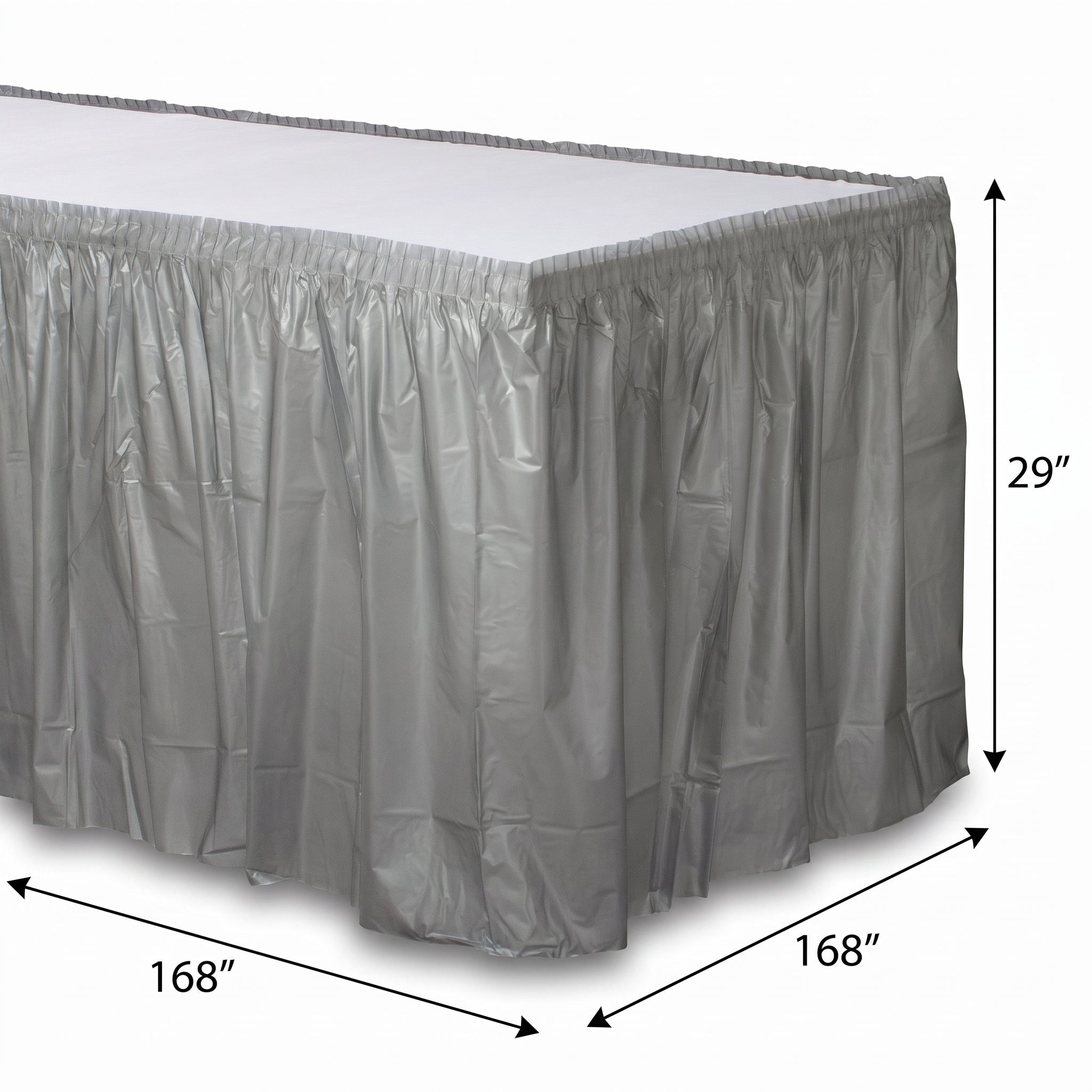 Elegant Silver Plastic Table Skirt - 168" x 29"