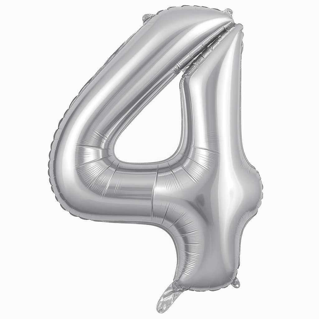 Oversized Silver Number 4 Metallic Balloon