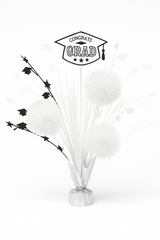 "Congrats Grad" White Tinsel Burst Centerpiece for Graduation