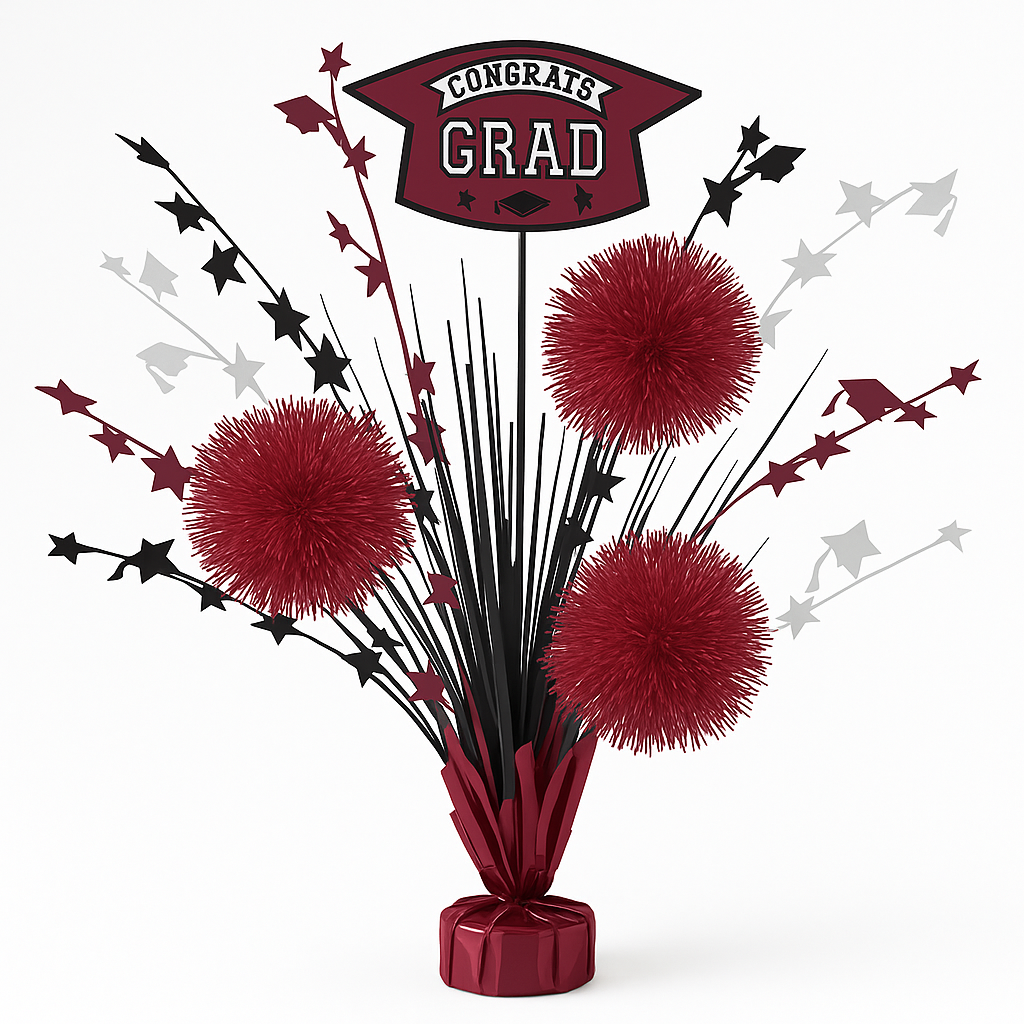 Maroon "Congrats Grad" Tinsel Burst Centerpiece & Balloon Weight, 18-Inch