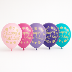Floral Birthday Latex Balloons, 12-Inch, 20-Pack - Pink, Purple, Blue