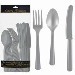 Silver Assorted Plastic Cutlery Set - 7.5 in. - 24 Pack