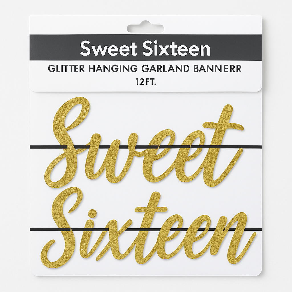 "Sweet Sixteen" Glitter Gold Birthday Banner