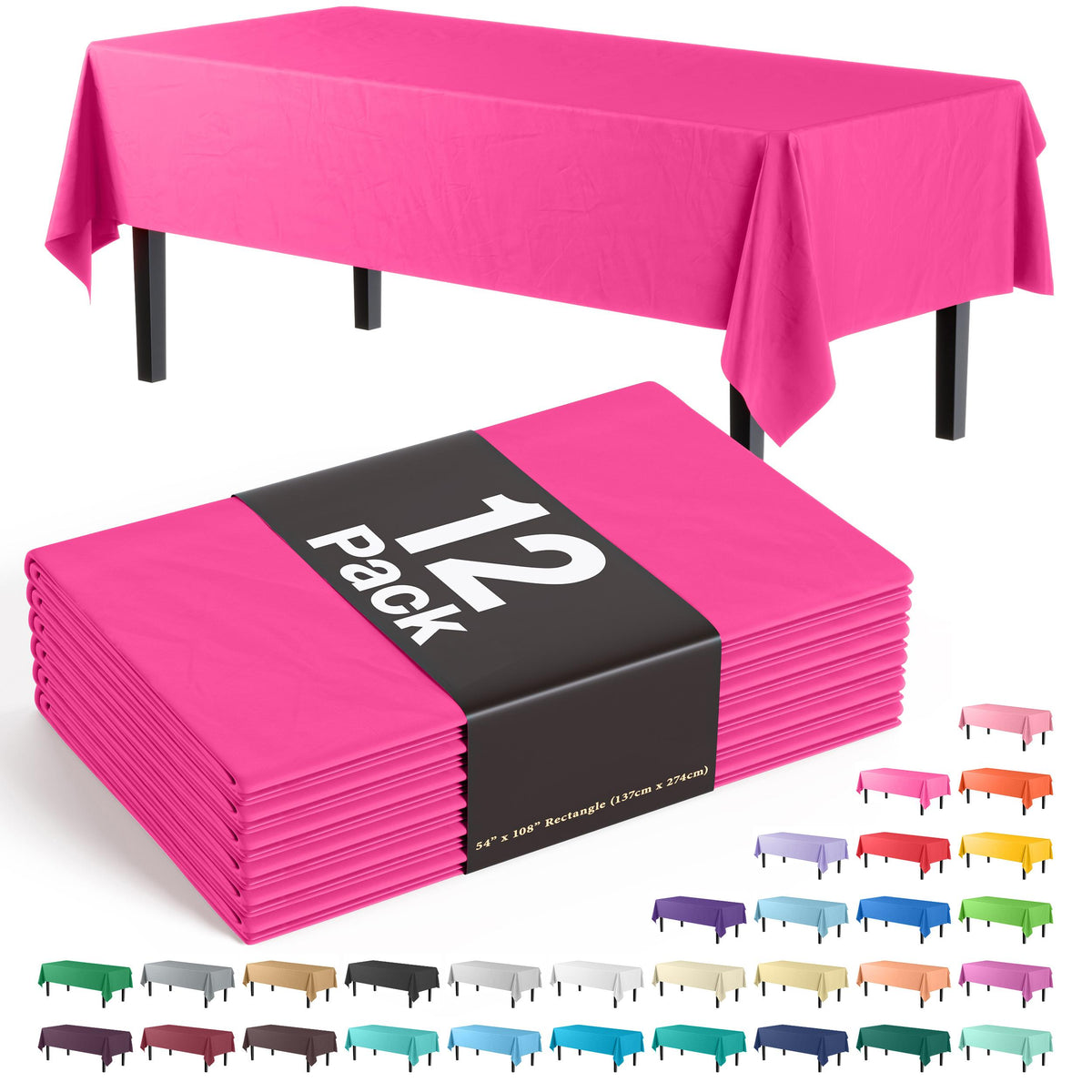 Premium Cerise Plastic Table Covers | 12 Pack