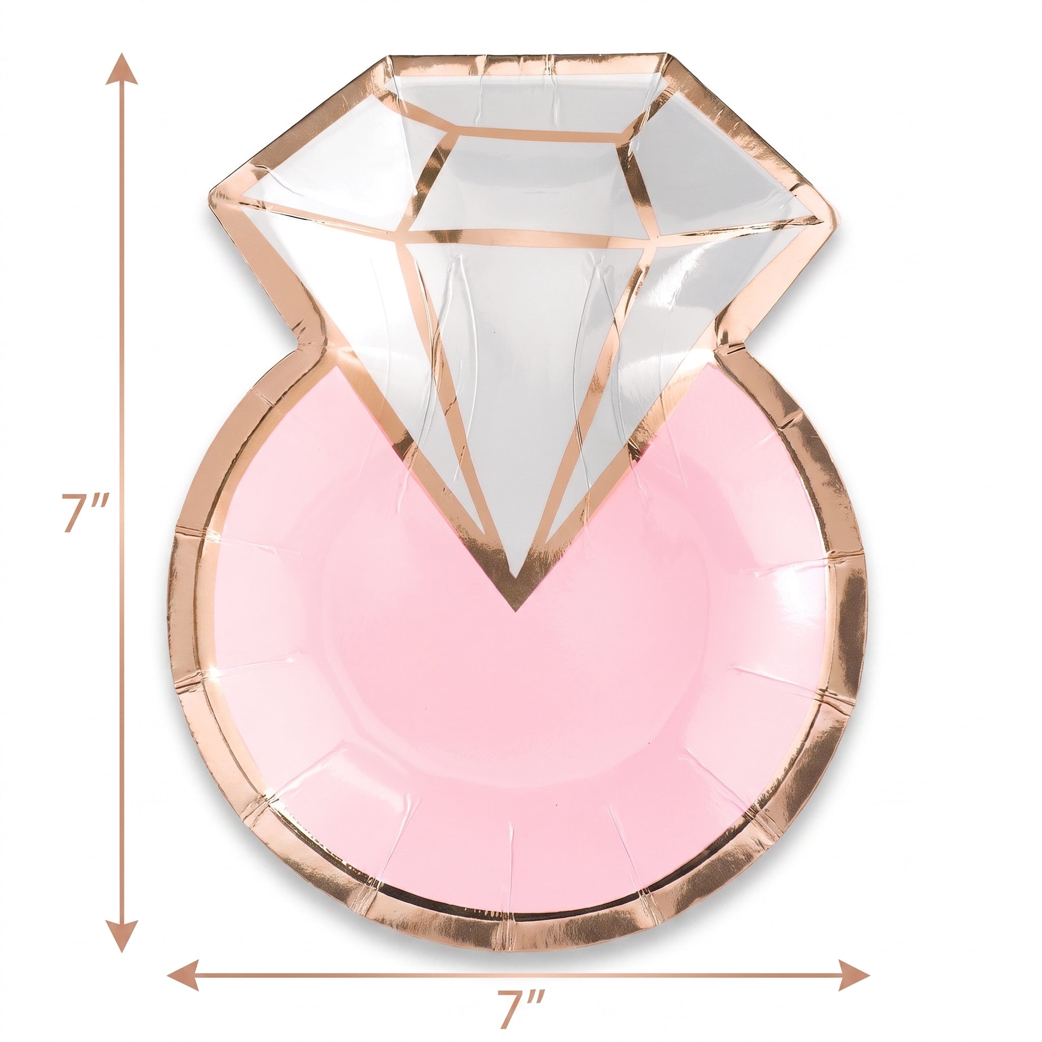 Diamond Ring Shaped Metallic Dessert Plates, Rose Gold, 7-Inch, 8-Pack