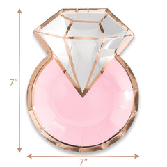 Diamond Ring Shaped Metallic Dessert Plates, Rose Gold, 7-Inch, 8-Pack
