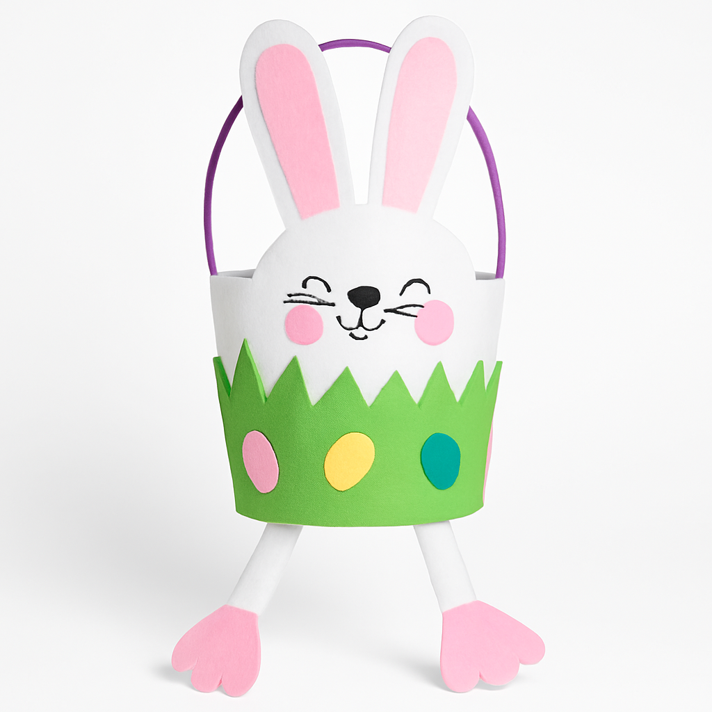 Bunny Felt Easter Basket Pail - White/Pink, 17"