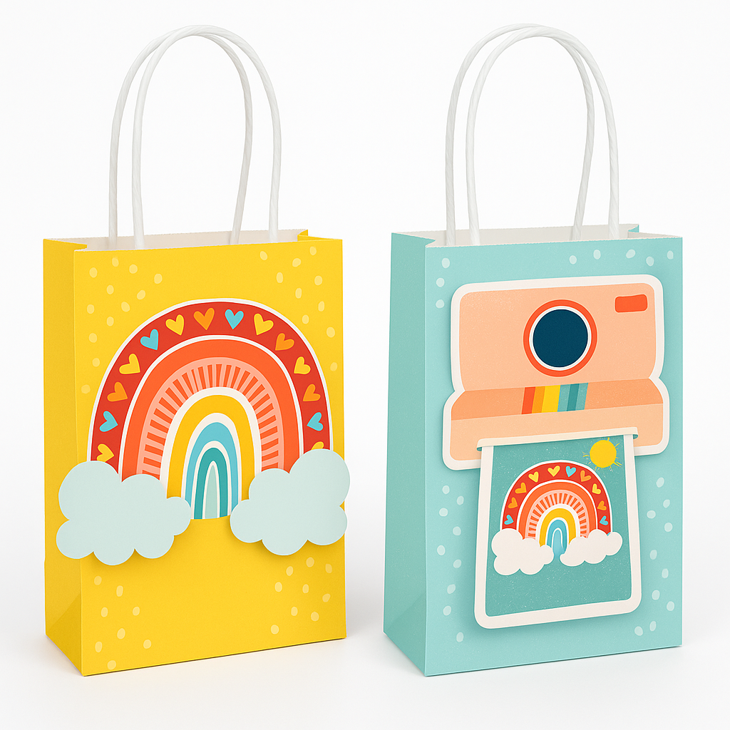Retro Rainbow Customizable Kraft Gift Bags - 8 Pack