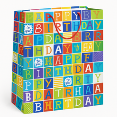 Giant Happy Birthday Checkerboard Gift Bag with Rope Handles