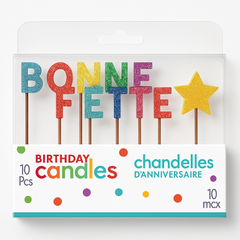 Bonne F√™te Glitter Birthday Candle Picks - 10 pcs