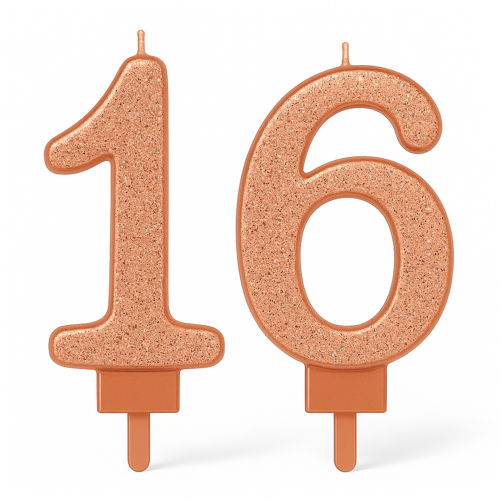 Sweet Sixteen Glitter Rose Gold Number Candle Set