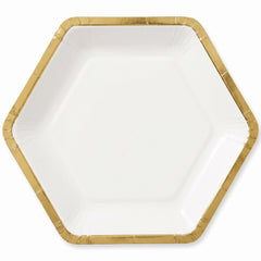 White Hexagon Metallic 7" Plate
