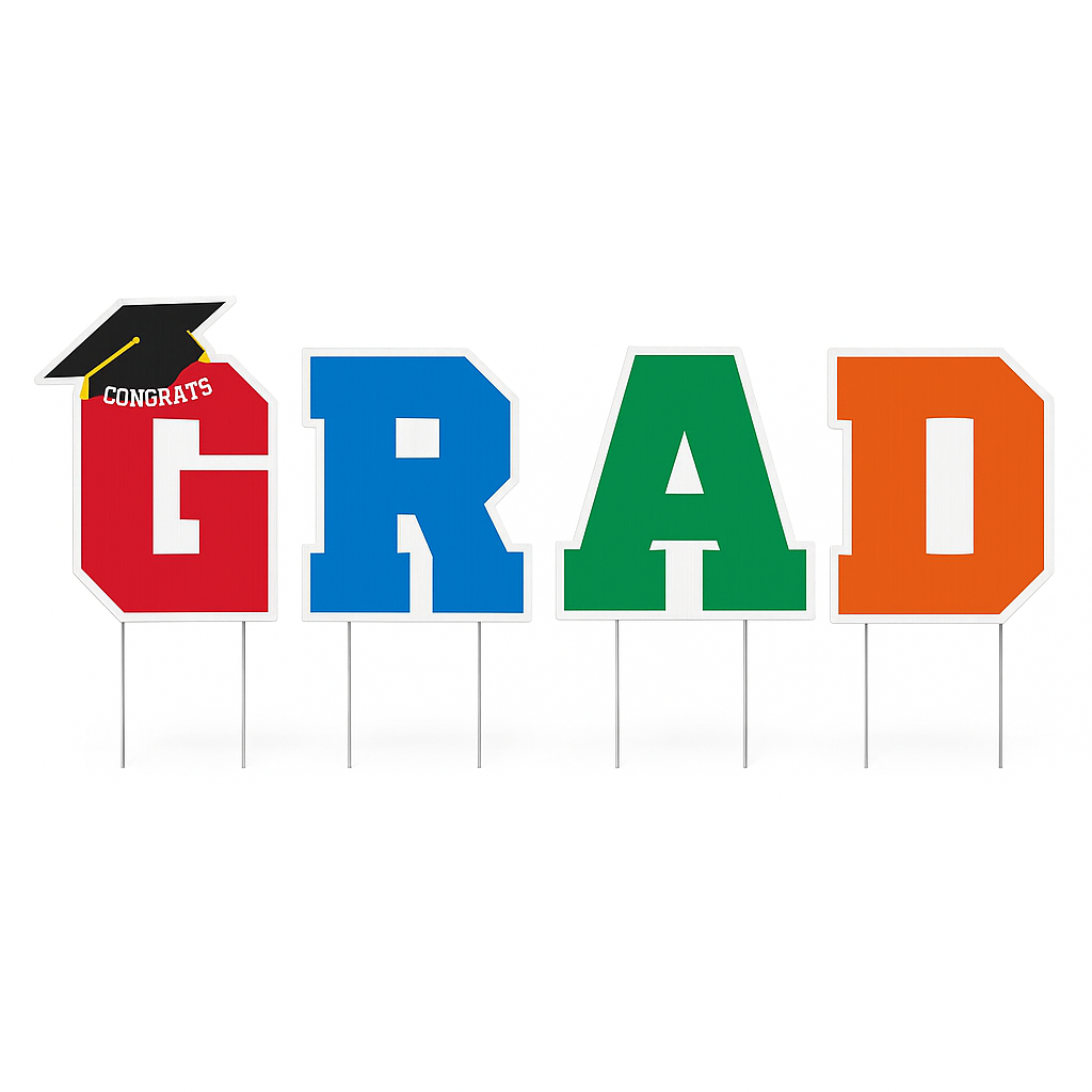 Colorful "Grad" Lawn Sign Set with Stakes - 4 Pack
