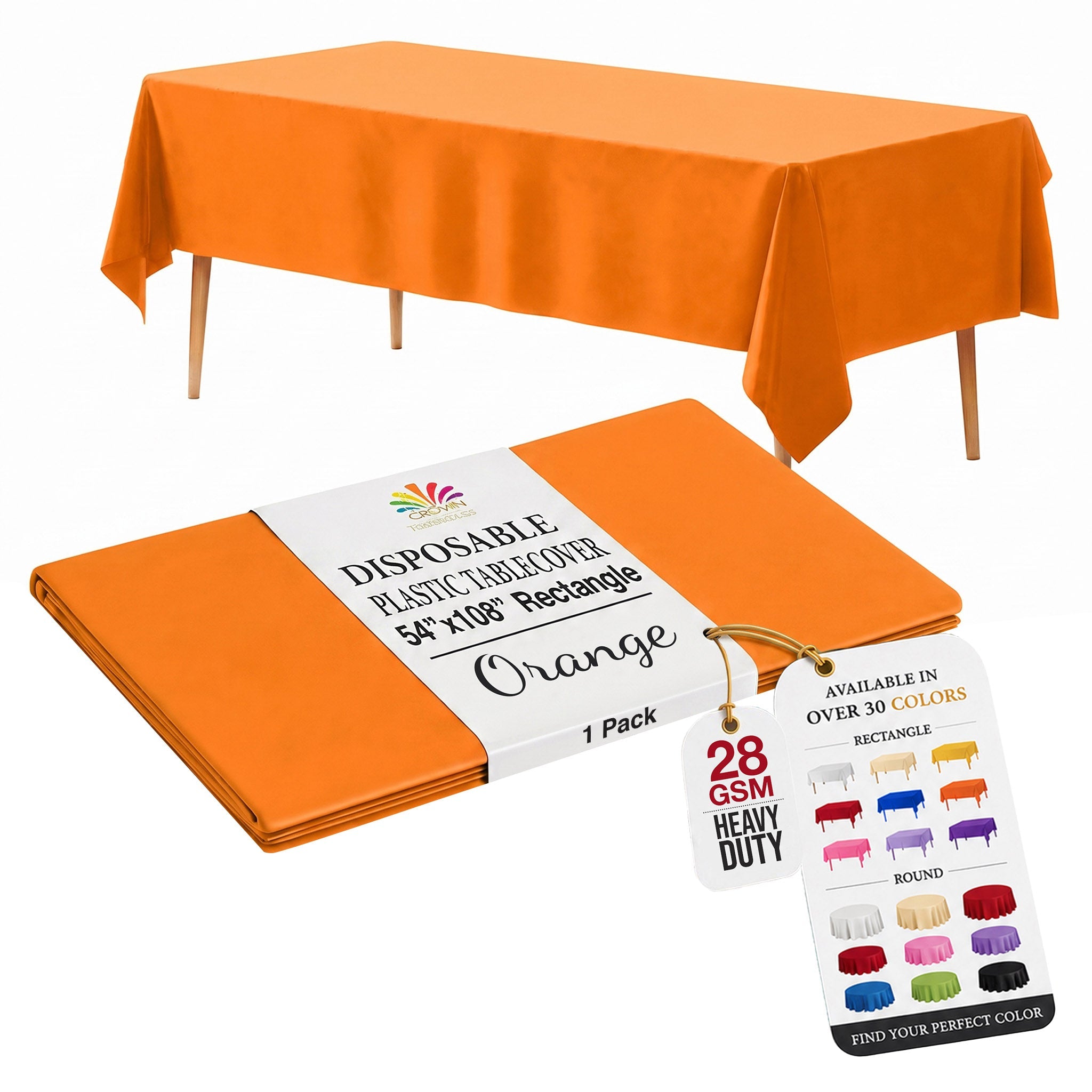 Orange 54 x 108 in. plastic table cover included in the Halloween trick-or-treat kit