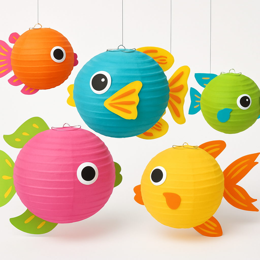 Multi-Coloured Tropical Fish Paper Lantern Set - 5 Pack