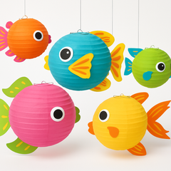 Multi-Coloured Tropical Fish Paper Lantern Set - 5 Pack