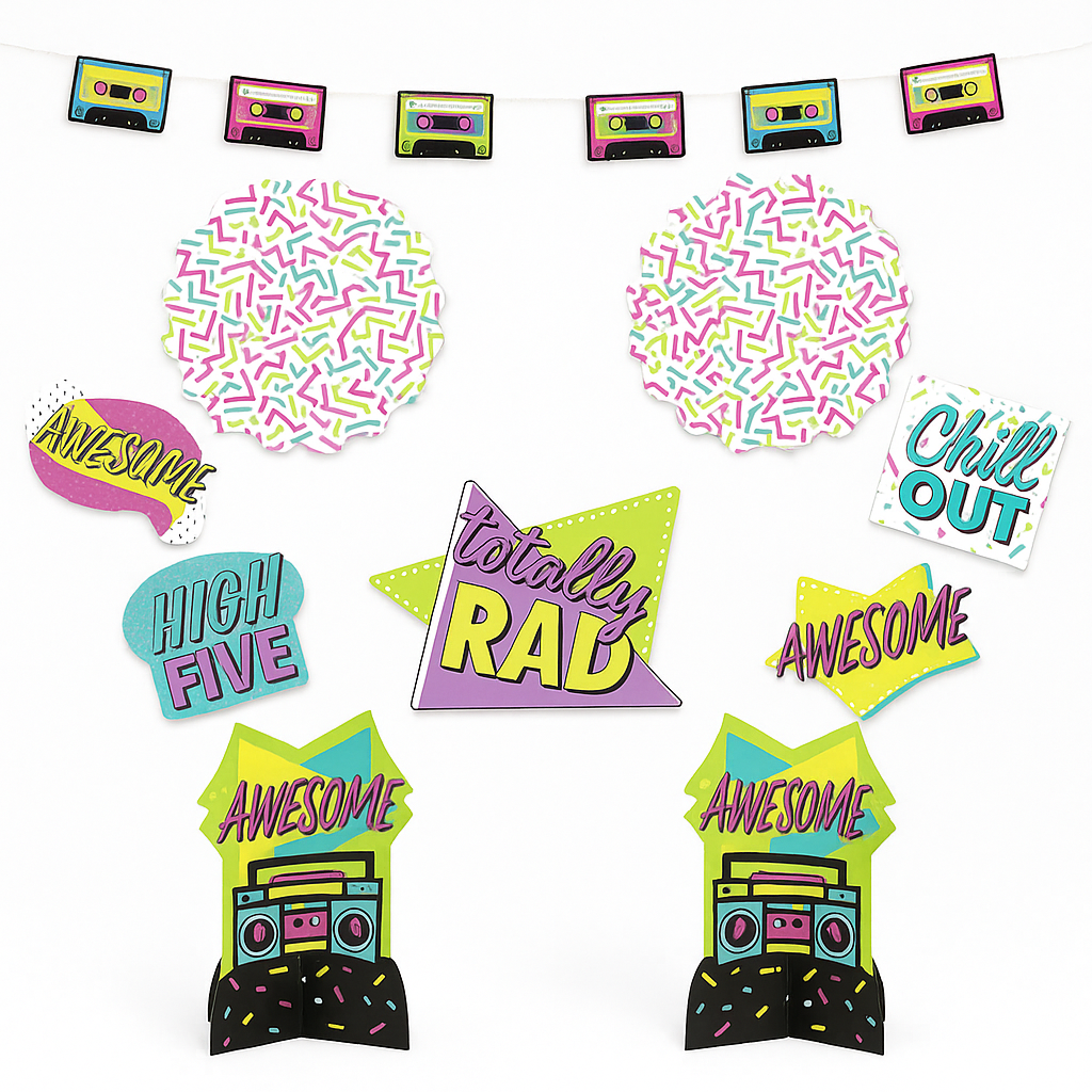 Awesome 80s Room & Table Decorating Kit - Totally Rad Retro Party Decor