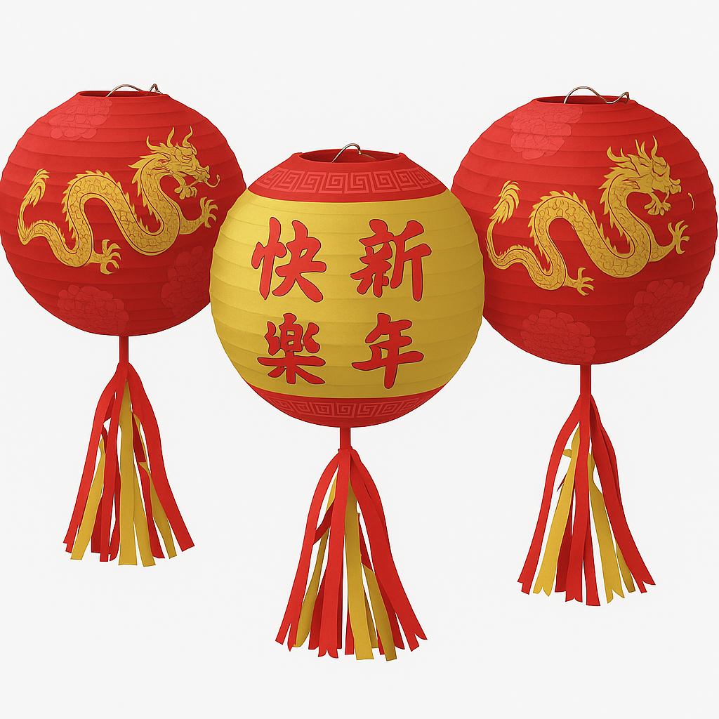 Deluxe Lunar New Year Paper Lanterns with Tassels - 3 Pack