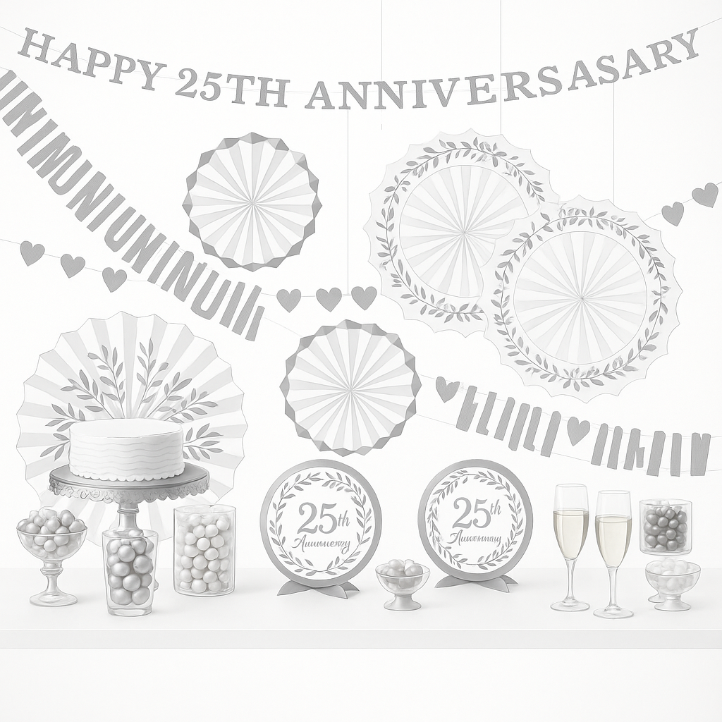 Elegant Silver 25th Anniversary Room Decorating Kit