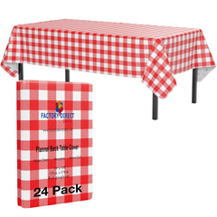 Red Gingham Flannel Backed Plastic Table Cover 54 In. x 108 In. | Case of 24