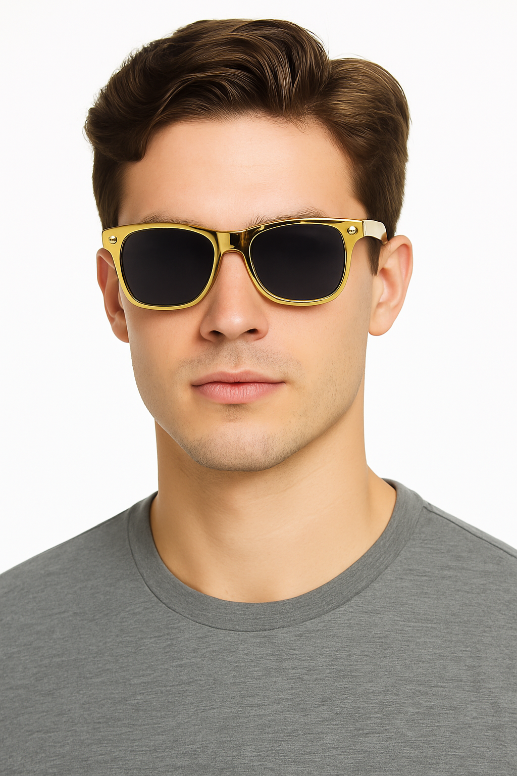 Gold Classic Square Sunglasses with UV400 Protection