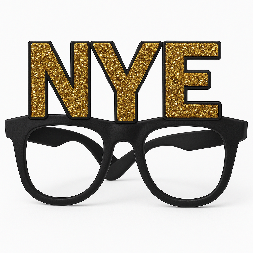 Gold Glitter "NYE" Glasses - Festive Eyewear for New Year's Eve