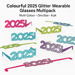 Glittery "2025" New Year's Eve Glasses Multipack - Multi-Color, 8-Pack