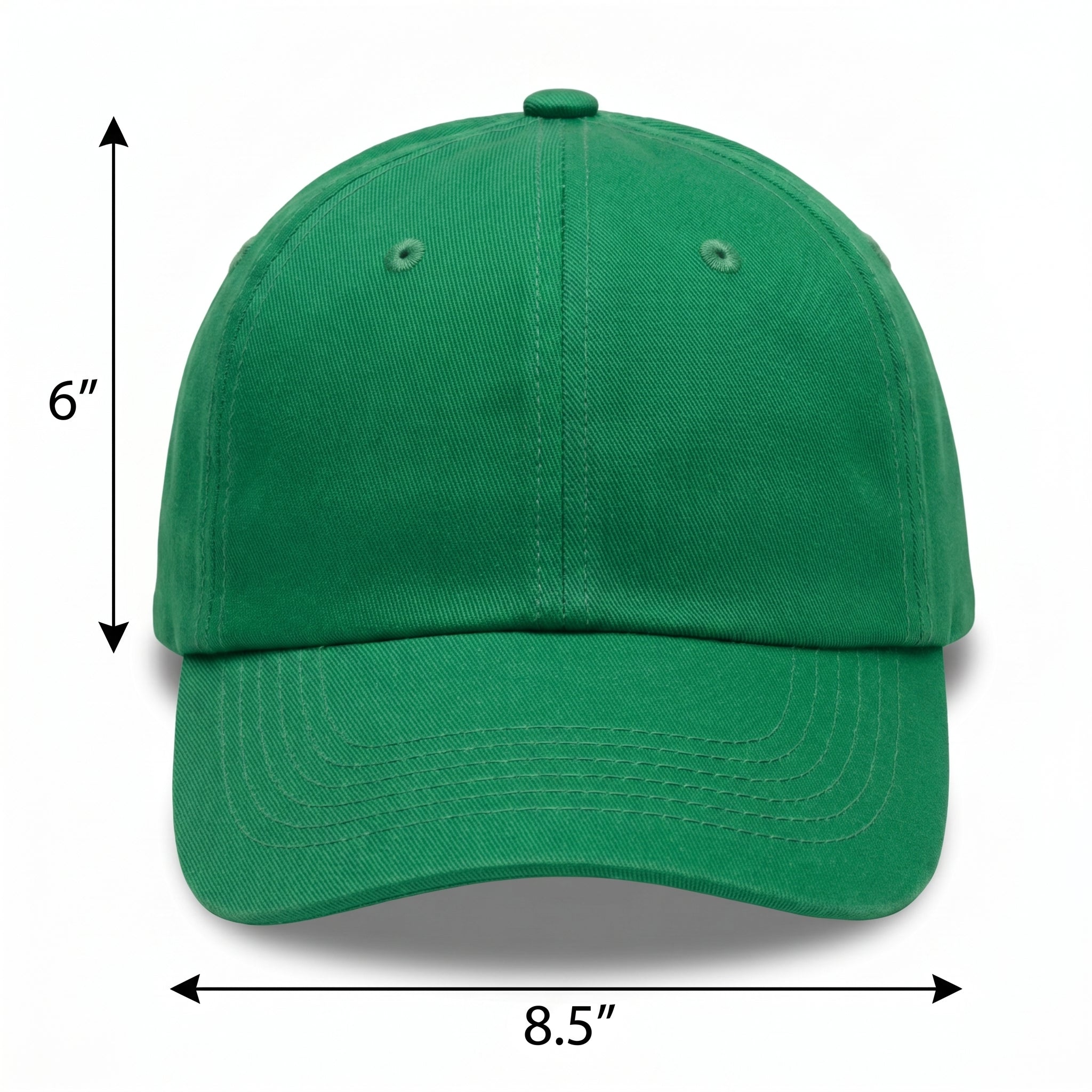 Green Baseball Cap - Plain Cotton Twill Blank Hat with Curved Brim, Unisex Classic 6-Panel Kelly Green Cap for Everyday Wear, Sports or Customization