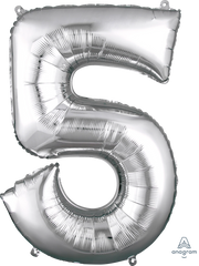 Silver Number 5 SuperShape Foil Balloon
