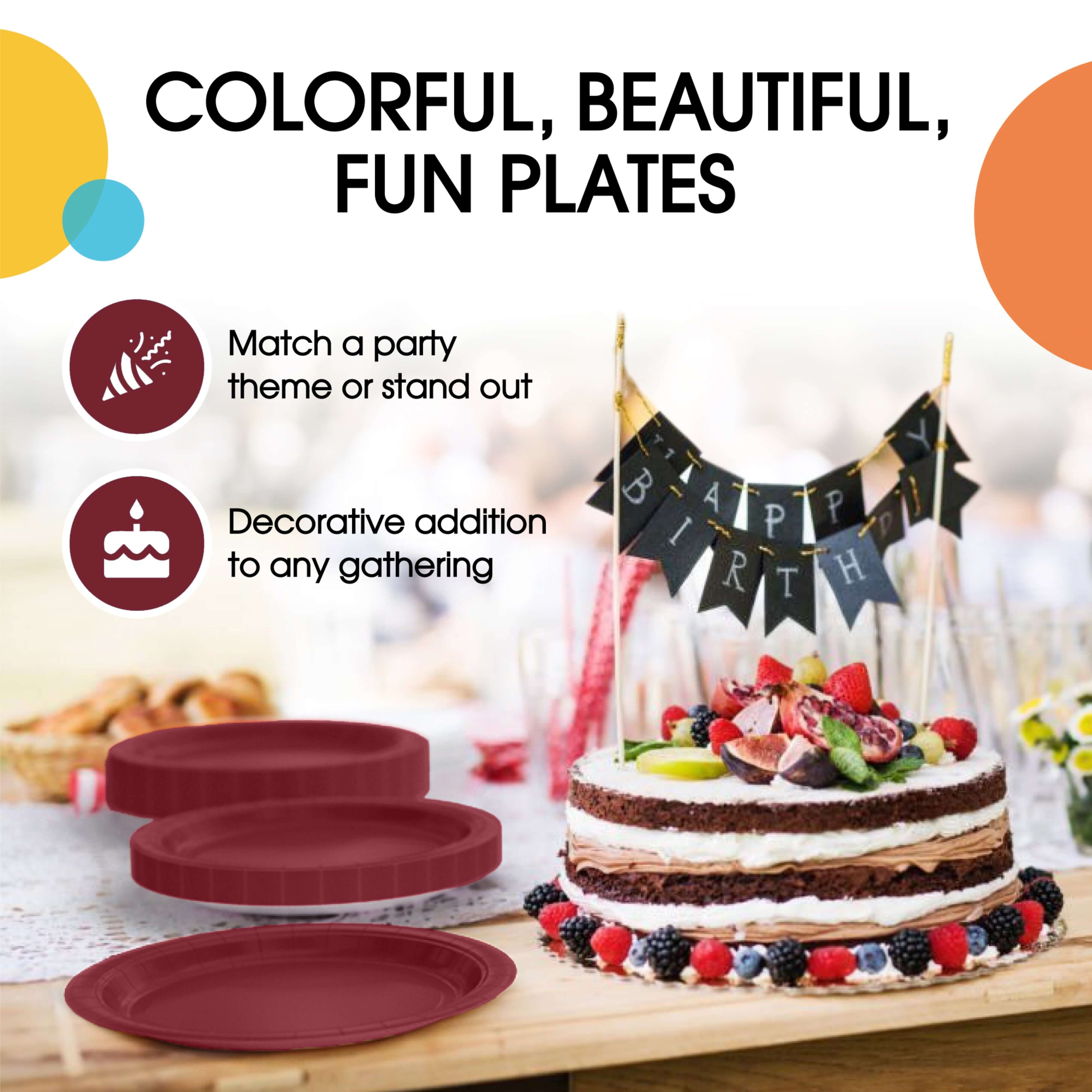 7 In. Burgundy Paper Plates - 50 Ct.
