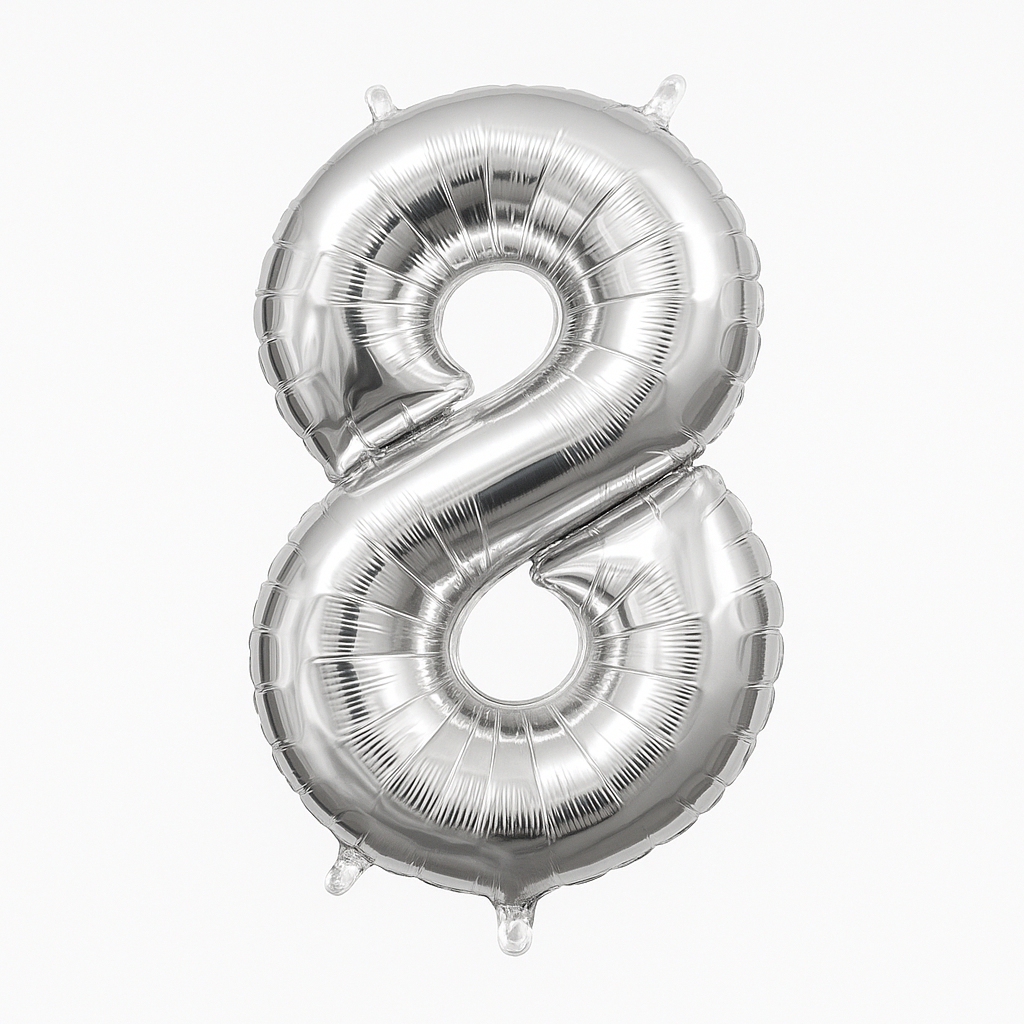Silver Foil Air-Filled Number 8 Balloon