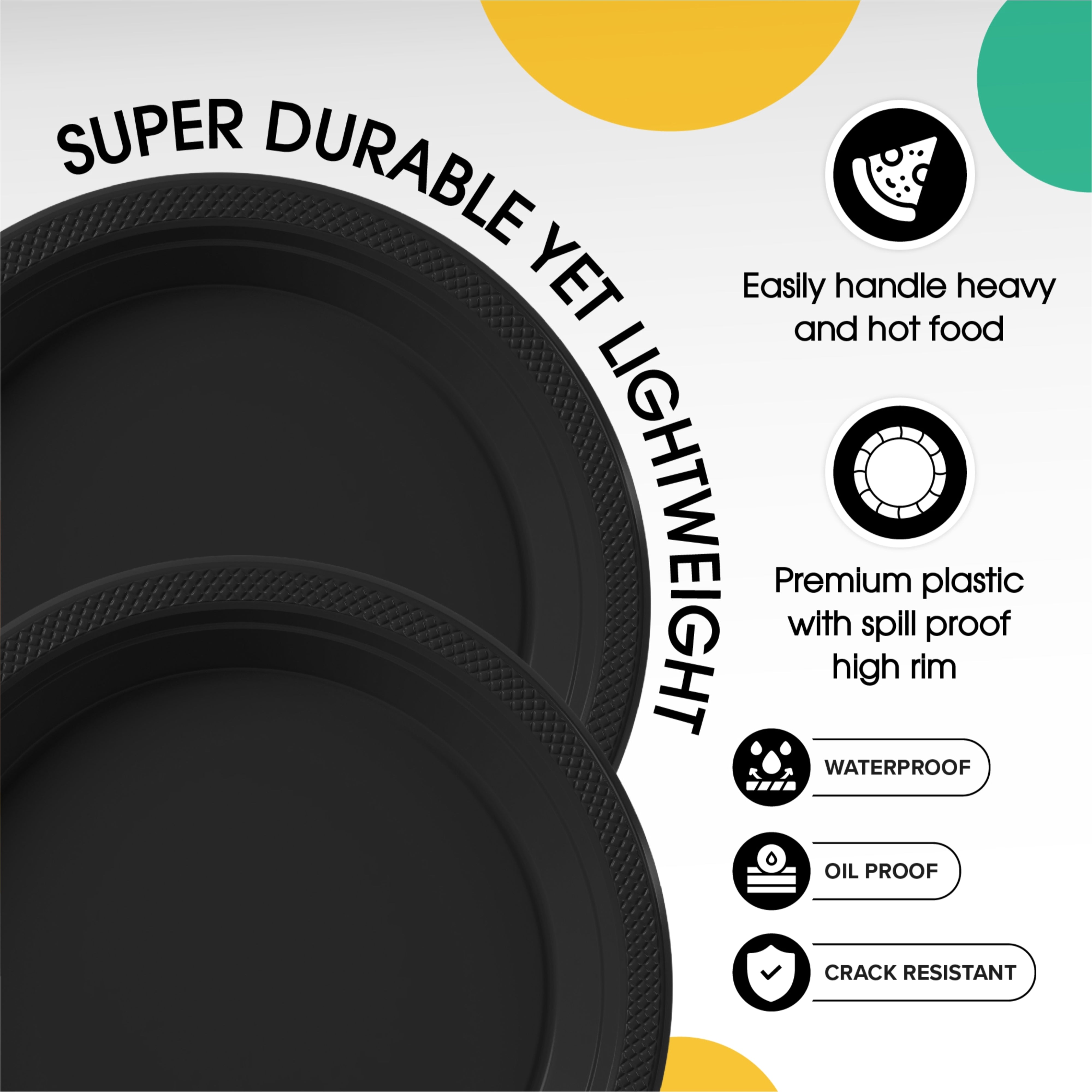 PMA - 7 In. Black Plastic Plates - 50 Ct.