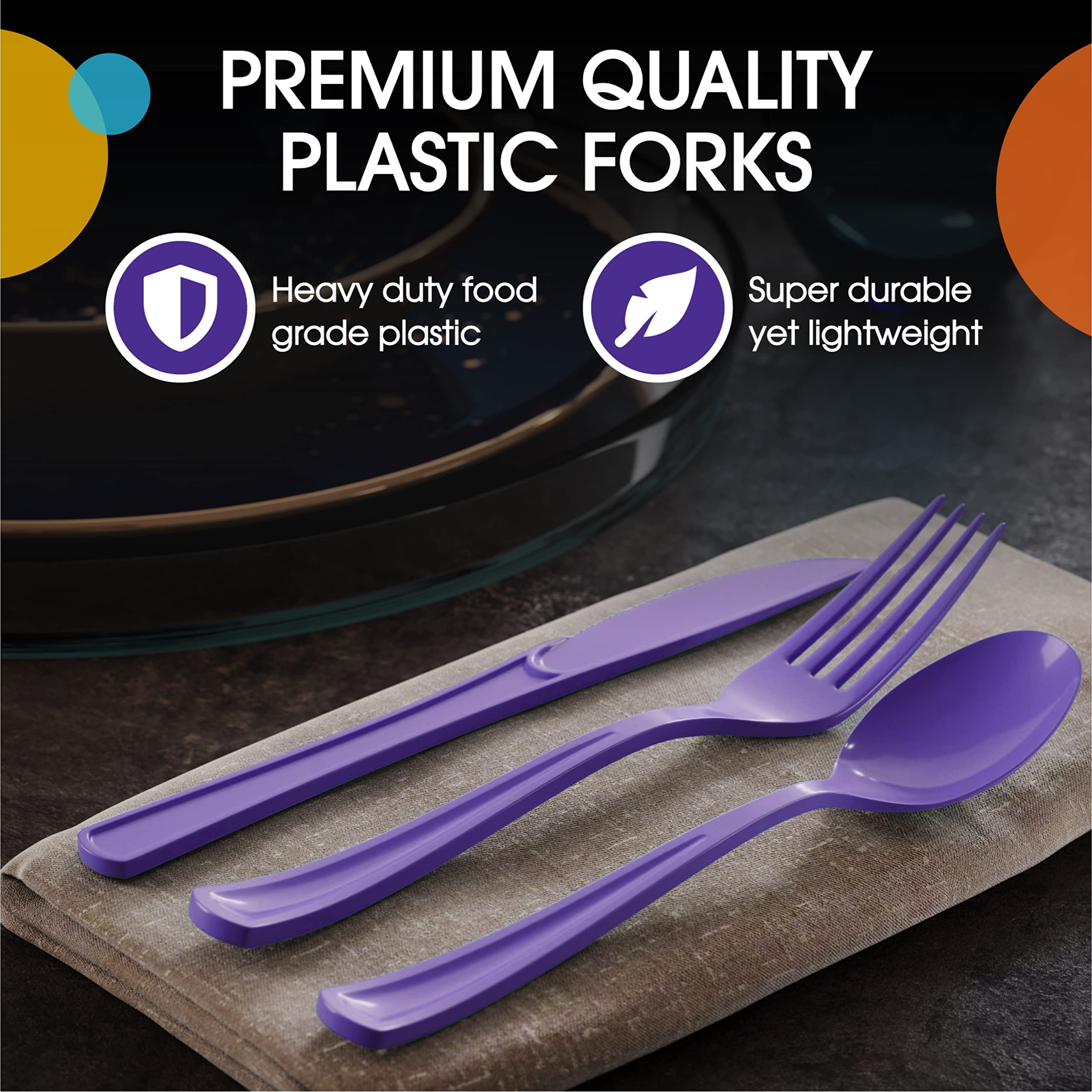 350 Pcs Black/Purple/Gold Disposable Tableware Set